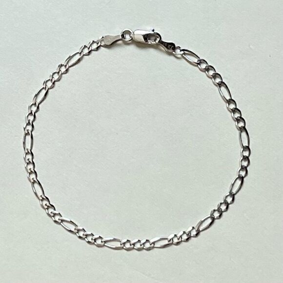 14k real white gold figaro concave bracelet | Birthday Gift | Real Gold … - Picture 2 of 8